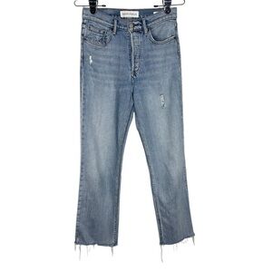 Denim Forum The Arlo High Rise Straight Jean Size 26 Button Fly Raw Hem